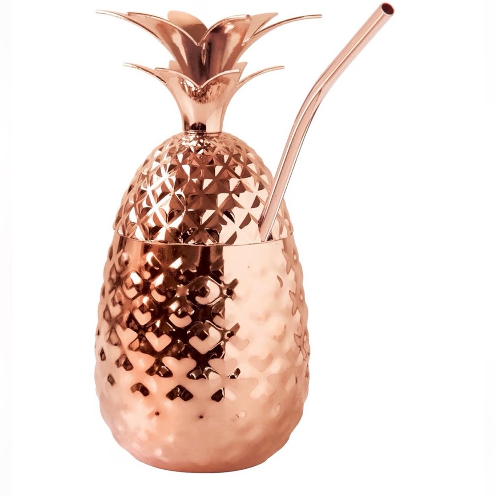 Copper Covered metal Pineapple Tumbler Set with matching straws